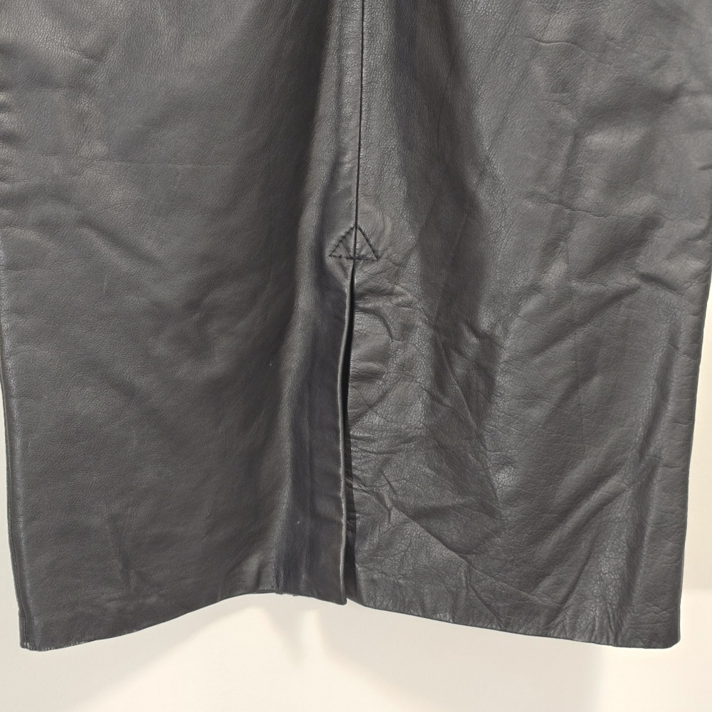 Vintage Genuine Leather With Leopard Print Pencil Skirt Color Black - Picture 6 of 8